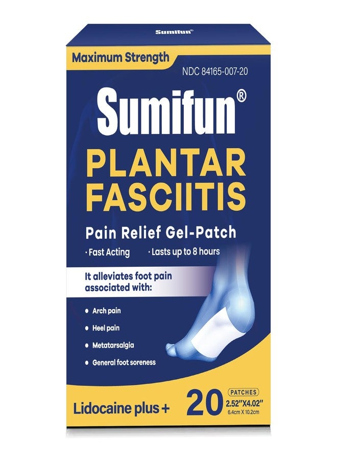 Sumifun Plantar Fasciitis Pain Patches, 4% Lidocaine Plus 1% Menthol, Maximum Strength 8-Hour Lidocaine Patches for Heel & Foot Pain Relief, Sprains, Strains & Bruises (6x10cm, 20 Counts) - Image 1